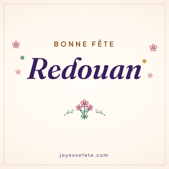 Image carrée « Bonne fête Redouan » pour WhatsApp