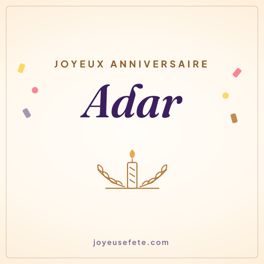Image carrée « Joyeux anniversaire Adar » pour WhatsApp