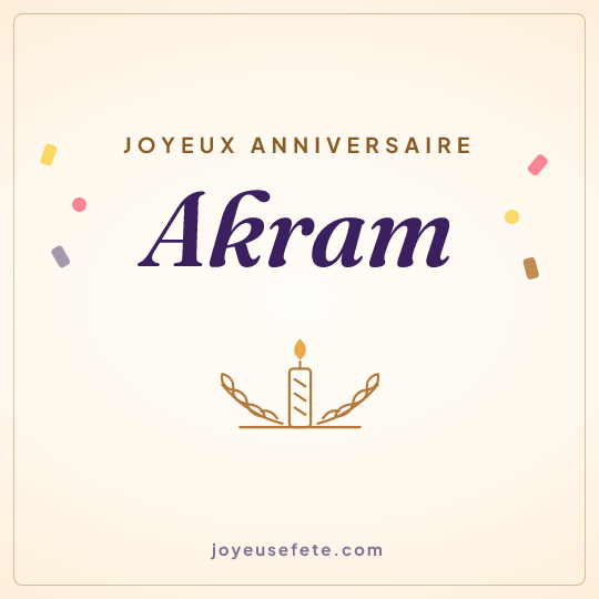 Image carrée « Joyeux anniversaire Akram » pour WhatsApp