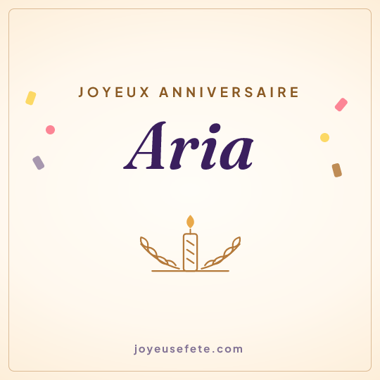 Image carrée « Joyeux anniversaire Aria » pour WhatsApp