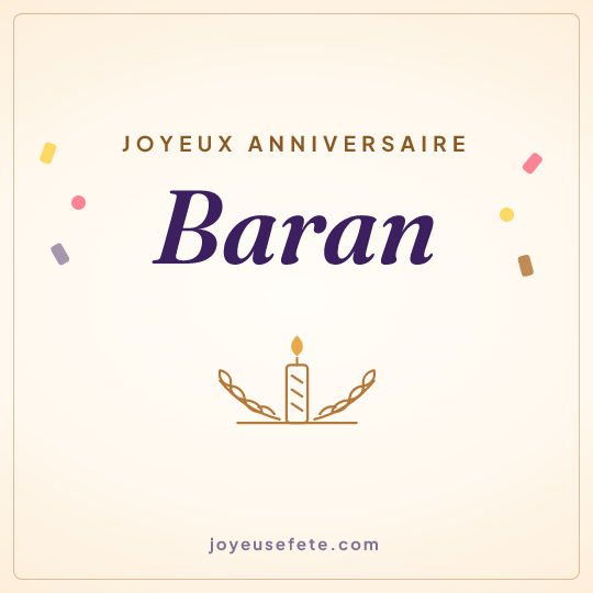 Image carrée « Joyeux anniversaire Baran » pour WhatsApp