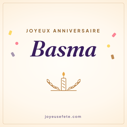 Image carrée « Joyeux anniversaire Basma » pour WhatsApp