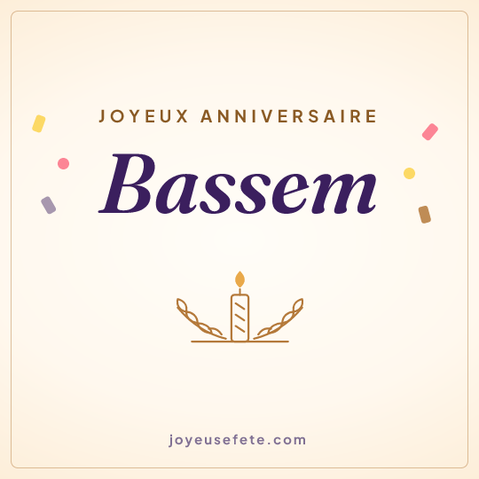 Image carrée « Joyeux anniversaire Bassem » pour WhatsApp