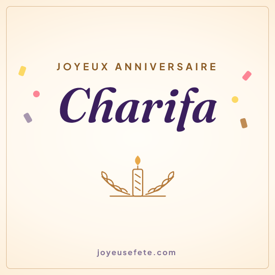 Image carrée « Joyeux anniversaire Charifa » pour WhatsApp