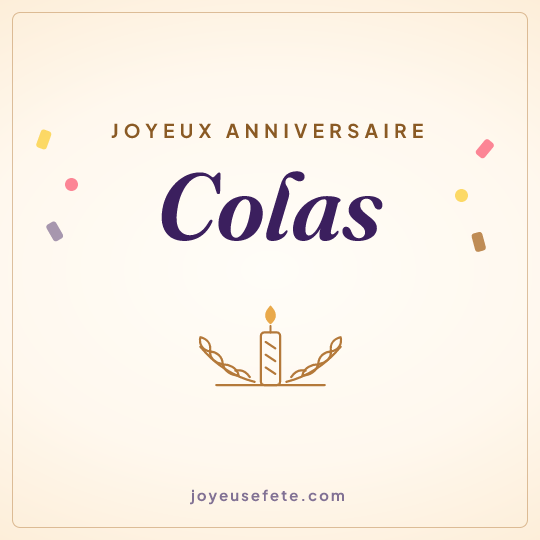 Image carrée « Joyeux anniversaire Colas » pour WhatsApp