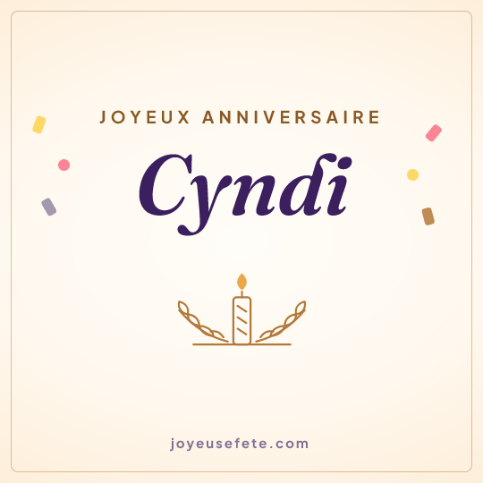 Image carrée « Joyeux anniversaire Cyndi » pour WhatsApp