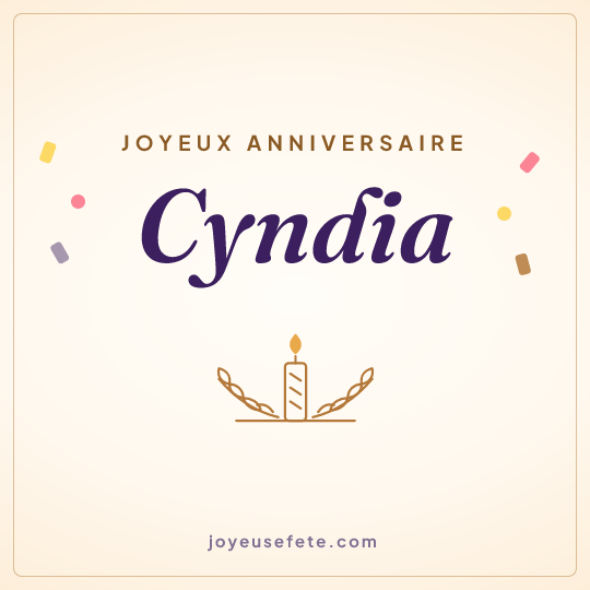 Image carrée « Joyeux anniversaire Cyndia » pour WhatsApp