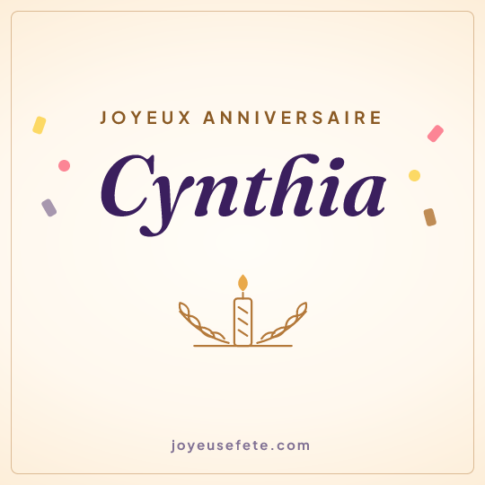 Image carrée « Joyeux anniversaire Cynthia » pour WhatsApp
