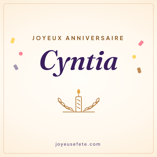 Image carrée « Joyeux anniversaire Cyntia » pour WhatsApp