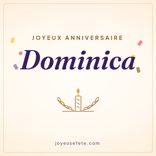 Image carrée « Joyeux anniversaire Dominica » pour WhatsApp