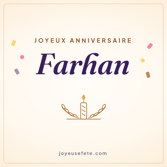 Image carrée « Joyeux anniversaire Farhan » pour WhatsApp