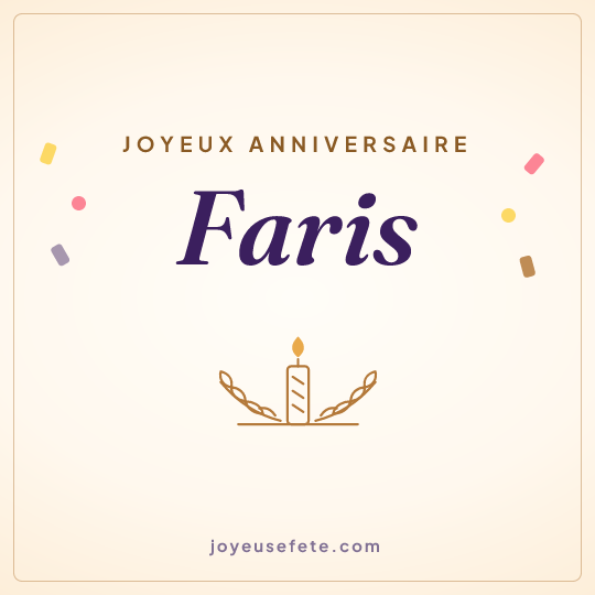 Image carrée « Joyeux anniversaire Faris » pour WhatsApp
