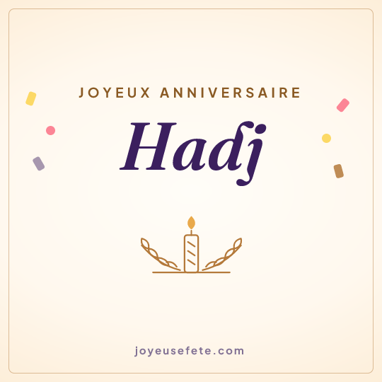 Image carrée « Joyeux anniversaire Hadj » pour WhatsApp