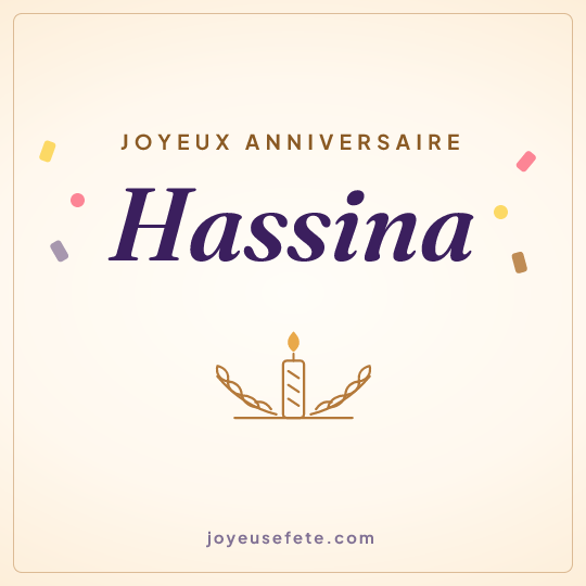 Image carrée « Joyeux anniversaire Hassina » pour WhatsApp