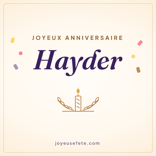 Image carrée « Joyeux anniversaire Hayder » pour WhatsApp