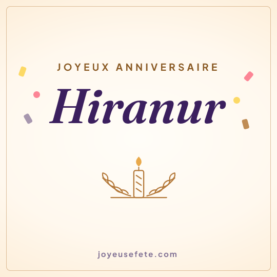Image carrée « Joyeux anniversaire Hiranur » pour WhatsApp