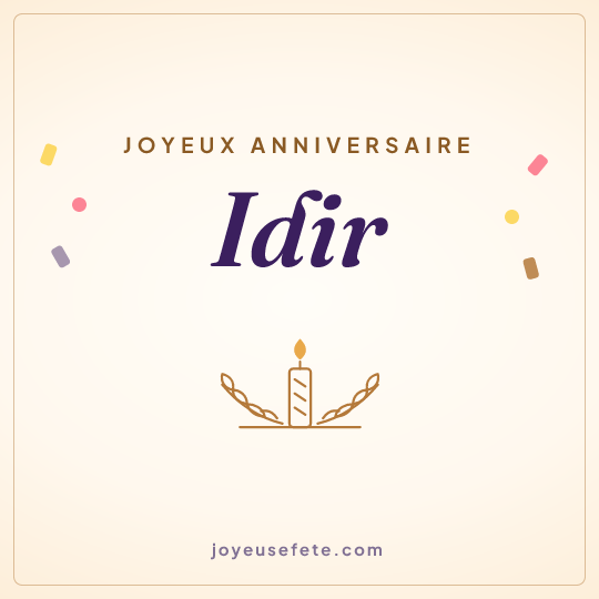Image carrée « Joyeux anniversaire Idir » pour WhatsApp