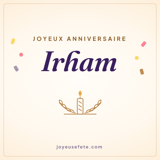 Image carrée « Joyeux anniversaire Irham » pour WhatsApp