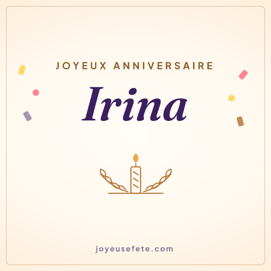 Image carrée « Joyeux anniversaire Irina » pour WhatsApp