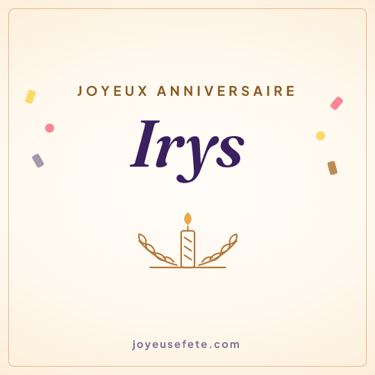 Image carrée « Joyeux anniversaire Irys » pour WhatsApp