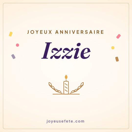Image carrée « Joyeux anniversaire Izzie » pour WhatsApp