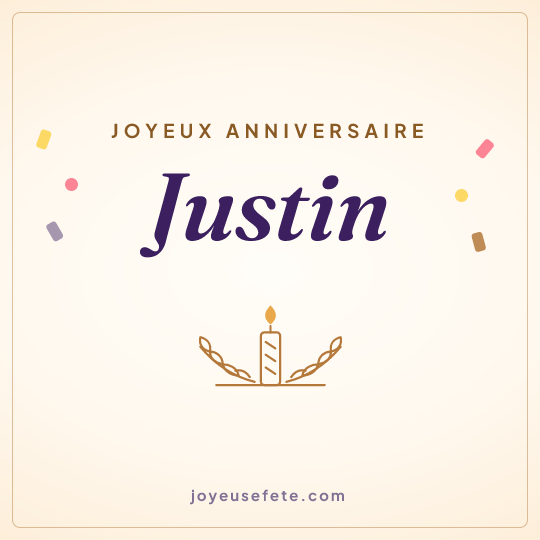 Image carrée « Joyeux anniversaire Justin » pour WhatsApp