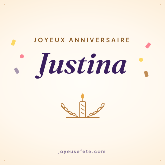Image carrée « Joyeux anniversaire Justina » pour WhatsApp