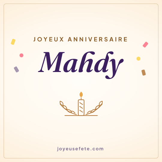 Image carrée « Joyeux anniversaire Mahdy » pour WhatsApp