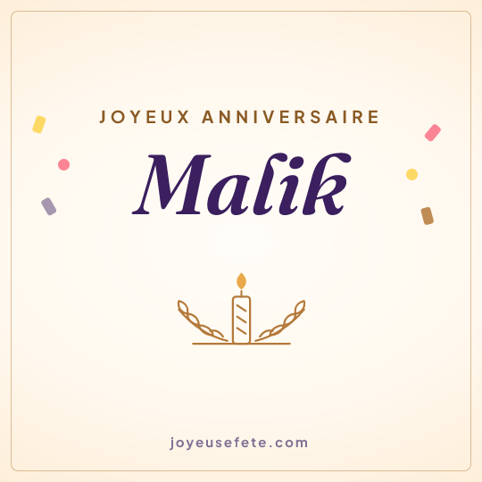 Image carrée « Joyeux anniversaire Malik » pour WhatsApp