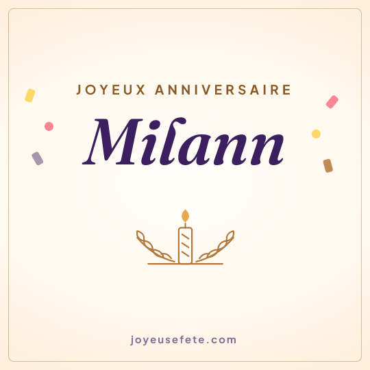 Image carrée « Joyeux anniversaire Milann » pour WhatsApp