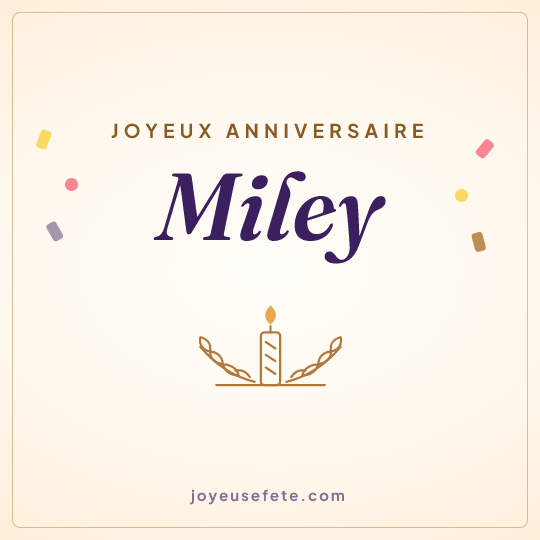 Image carrée « Joyeux anniversaire Miley » pour WhatsApp