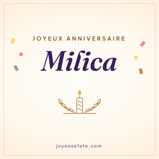 Image carrée « Joyeux anniversaire Milica » pour WhatsApp