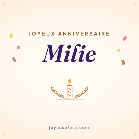 Image carrée « Joyeux anniversaire Milie » pour WhatsApp