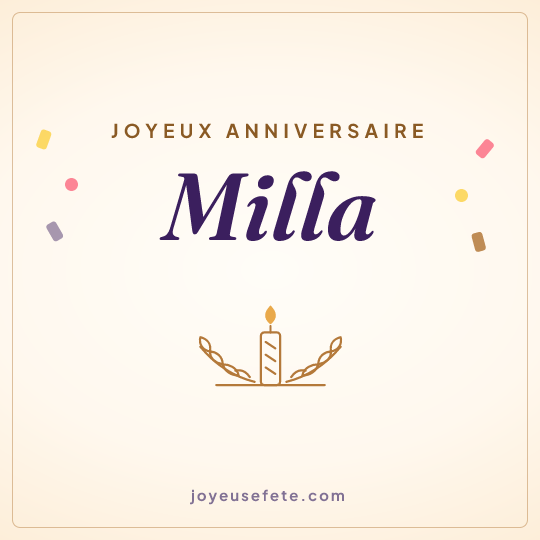 Image carrée « Joyeux anniversaire Milla » pour WhatsApp