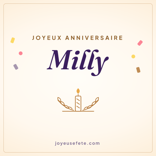 Image carrée « Joyeux anniversaire Milly » pour WhatsApp