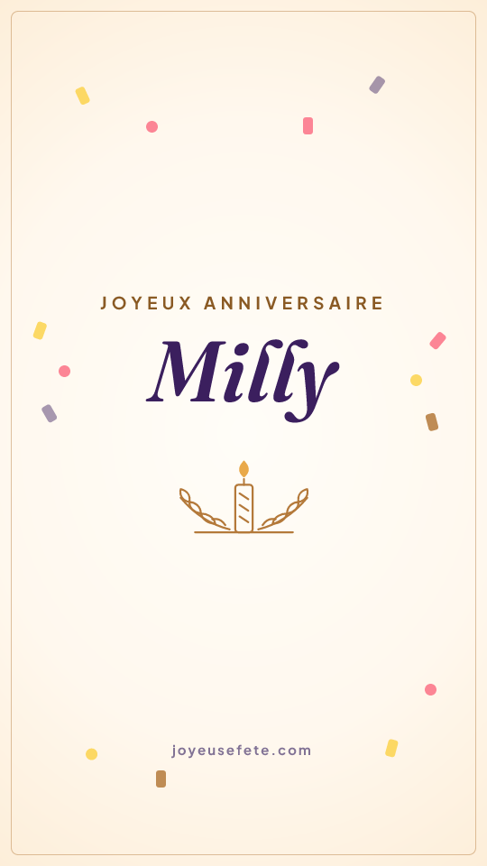 Image « Joyeux anniversaire Milly » au format story