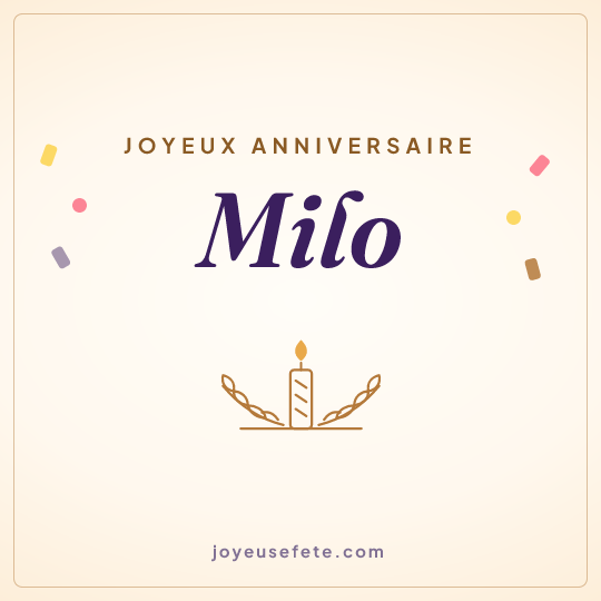 Image carrée « Joyeux anniversaire Milo » pour WhatsApp