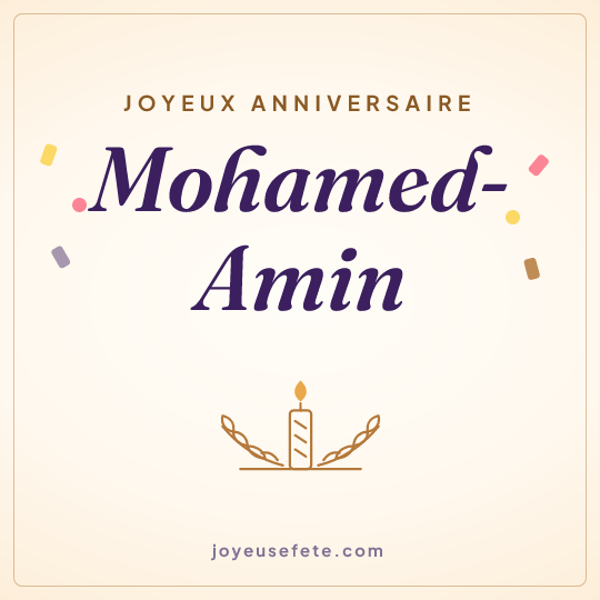 Image carrée « Joyeux anniversaire Mohamed-Amin » pour WhatsApp