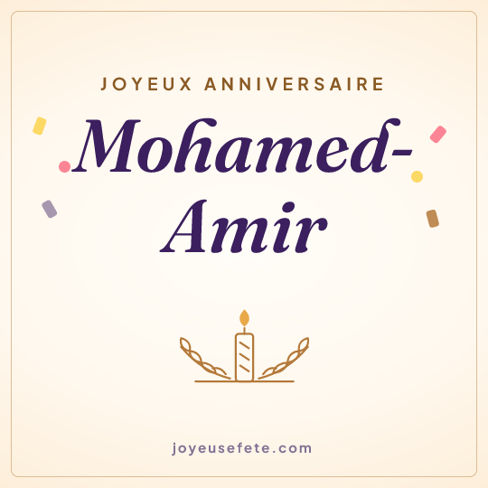 Image carrée « Joyeux anniversaire Mohamed-Amir » pour WhatsApp