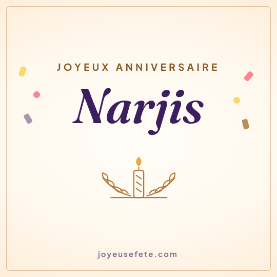 Image carrée « Joyeux anniversaire Narjis » pour WhatsApp