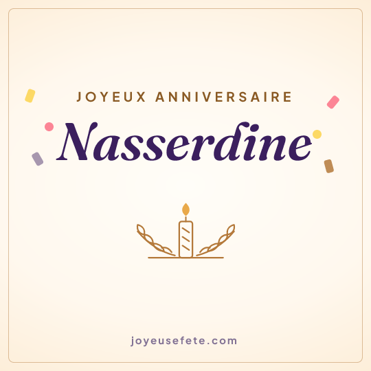Image carrée « Joyeux anniversaire Nasserdine » pour WhatsApp
