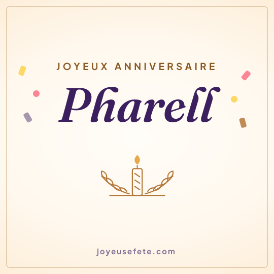 Image carrée « Joyeux anniversaire Pharell » pour WhatsApp