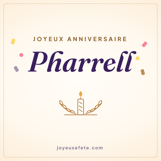Image carrée « Joyeux anniversaire Pharrell » pour WhatsApp