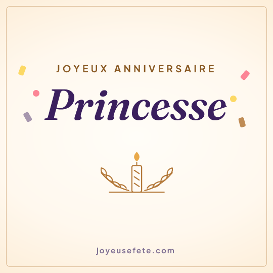 Image carrée « Joyeux anniversaire Princesse » pour WhatsApp