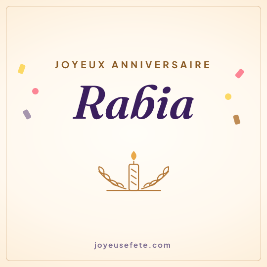 Image carrée « Joyeux anniversaire Rabia » pour WhatsApp