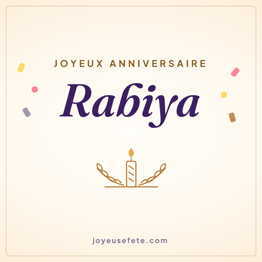 Image carrée « Joyeux anniversaire Rabiya » pour WhatsApp