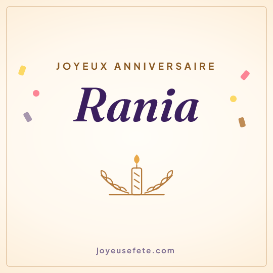 Image carrée « Joyeux anniversaire Rania » pour WhatsApp