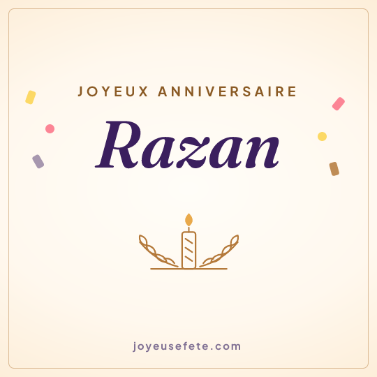 Image carrée « Joyeux anniversaire Razan » pour WhatsApp