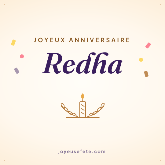 Image carrée « Joyeux anniversaire Redha » pour WhatsApp