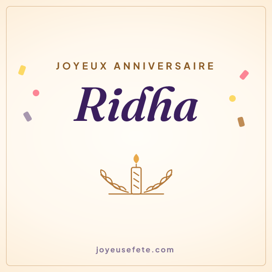 Image carrée « Joyeux anniversaire Ridha » pour WhatsApp